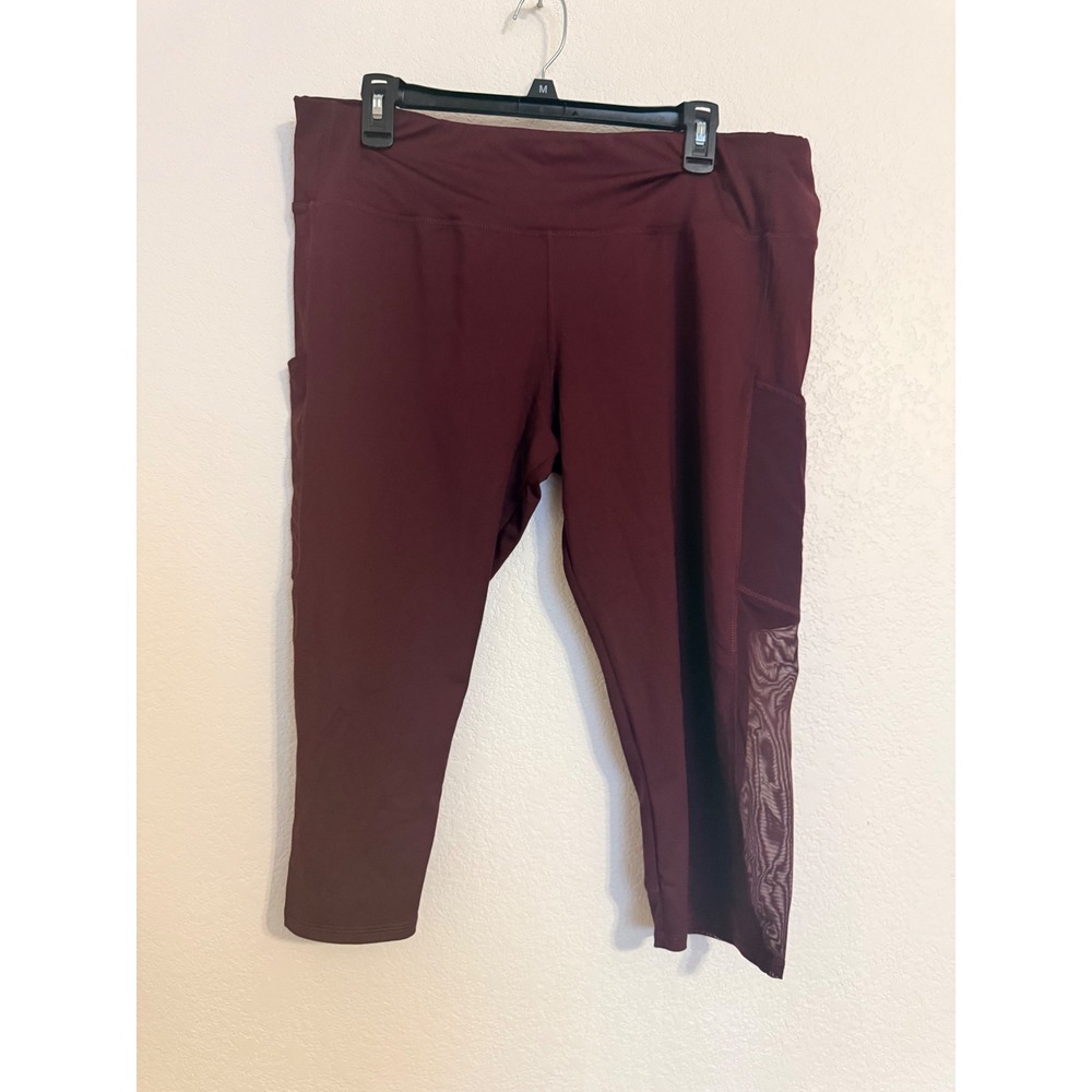 Athletic Works Womens XXL 20 Burgundy Mesh Capri Leggings DriWorks AWL38118